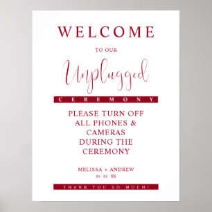 Burgundy Minimalist Unplugged Wedding Sign Poster