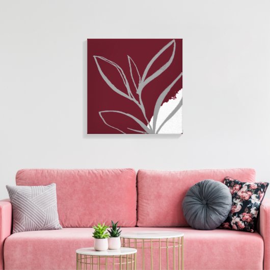 Burgundy Minimalist Waterverf Leaves Canvas Afdruk (Insitu (Woonkamer))