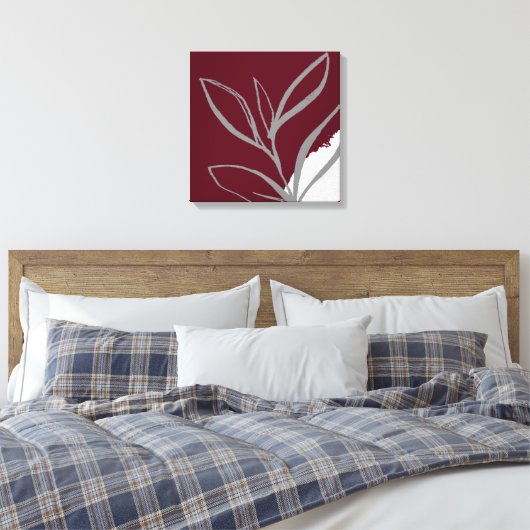 Burgundy Minimalist Waterverf Leaves Canvas Afdruk (Insitu (Slaapkamer))
