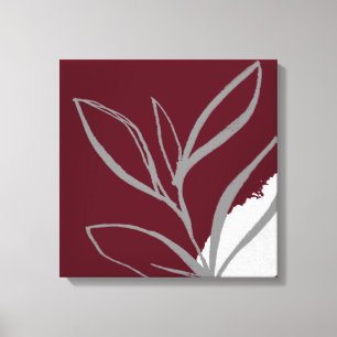 Burgundy Minimalist Waterverf Leaves Canvas Afdruk