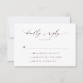 Burgundy Minimalist Wedding RSVP Kaart (Voorkant)