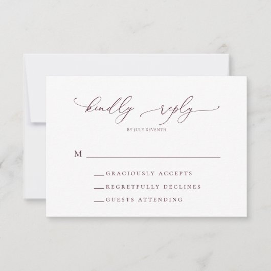 Burgundy Minimalist Wedding RSVP Kaart (Voorkant)