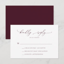 Burgundy Minimalist Wedding RSVP Kaart
