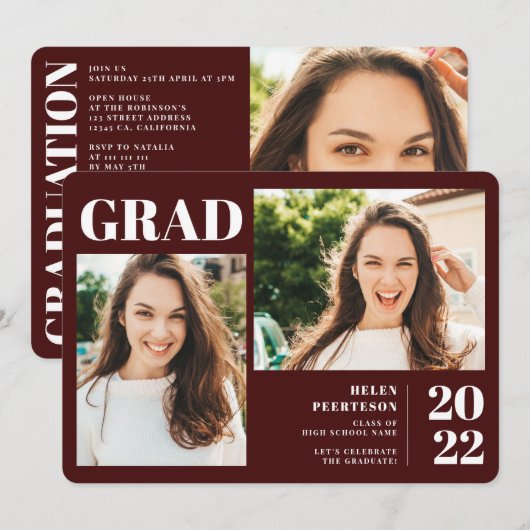 Burgundy minimalistisch modern afstuderen van 3 fo kaart (Voorkant / Achterkant)