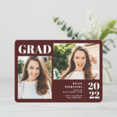 Burgundy minimalistisch modern afstuderen van 3 fo kaart (Staand voorkant)