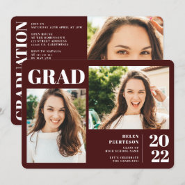 Burgundy minimalistisch modern afstuderen van 3 fo kaart