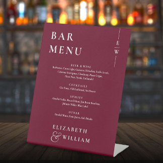 Burgundy minimalistisch modern barmenu reclamebord met voetstuk
