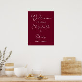 Burgundy minimalistisch script trouw welkom bord poster (Keuken)