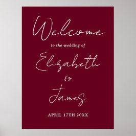 Burgundy minimalistisch script trouw welkom bord poster