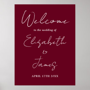 Burgundy minimalistisch script trouw welkom bord poster