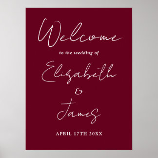 Burgundy minimalistisch script trouw welkom bord poster
