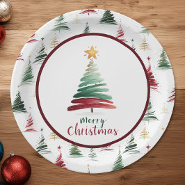 Burgundy Minimalistische Kerstboom Patroon Papieren Bordje