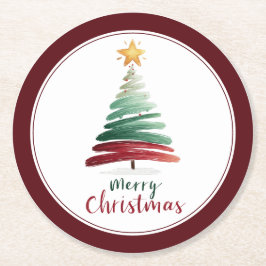 Burgundy Minimalistische Kerstboom Ronde Kartonnen Onderzetter