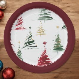 Burgundy Minimalistische Moderne Kerstboom Papieren Bordje