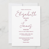 Burgundy Minimalistische Script Foto Bruiloft Kaart (Voorkant)