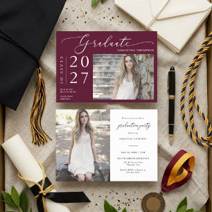 Burgundy Minimalistische Script School Afgestudeer Kaart