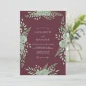 Burgundy Mint Bloei Bruiloft Kaart (Staand voorkant)