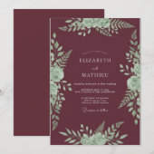 Burgundy Mint Bloei Bruiloft Kaart (Voorkant / Achterkant)