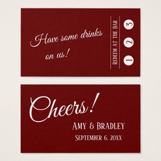 Burgundy Modern 3-Punch Drink Ticket Kaarten Visitekaartje (Voorkant /achterkant)