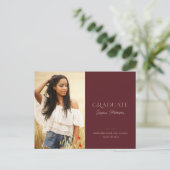 Burgundy Modern Afstudeerder 2022 Foto Afstuderen Briefkaart (Staand voorkant)