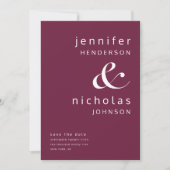 Burgundy Modern Ampersand Typography Wedding Save The Date (Voorkant)