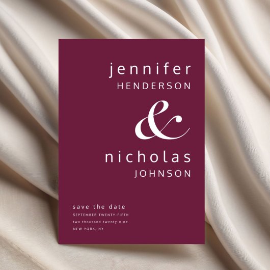 Burgundy Modern Ampersand Typography Wedding Save The Date