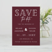 Burgundy Modern Calligraphy Photo Save the Date (Staand voorkant)