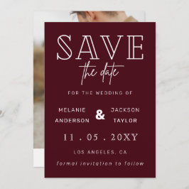 Burgundy Modern Calligraphy Photo Save the Date