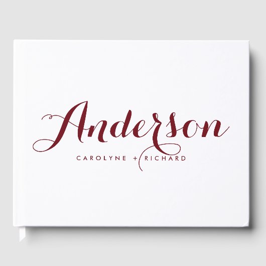 Burgundy Modern Calligraphy Wedding Gastenboek (Voorkant)