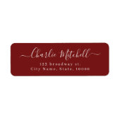 Burgundy modern elegant script retouradres etiket (Voorkant)