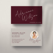Burgundy Modern Elegant Signature Minimalist Photo Visitekaartje