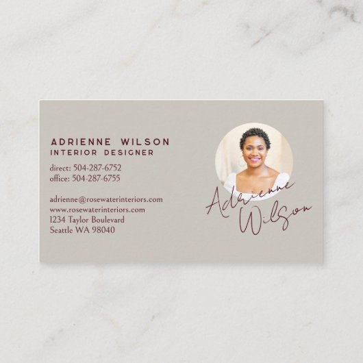 Burgundy Modern Elegant Signature Minimalist Photo Visitekaartje (Achterkant)