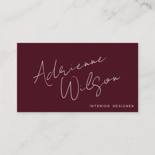 Burgundy Modern Elegant Signature Minimalist Photo Visitekaartje (Voorkant)
