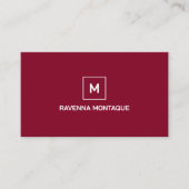 Burgundy Modern Elegant Simple Monogram Name Visitekaartje (Voorkant)