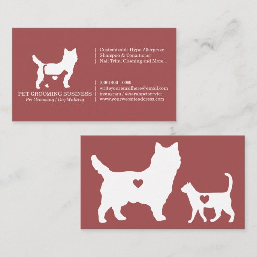 Burgundy Modern Formal Cat Dog Heart Pet Visitekaartje (Voorkant / Achterkant)