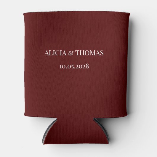 Burgundy Modern Initials Minimalist Wedding  Blikjeskoeler (Voorkant)