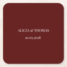 Burgundy Modern Initials Minimalist Wedding  Kartonnen Onderzetters