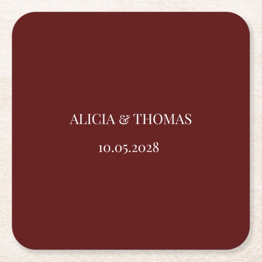 Burgundy Modern Initials Minimalist Wedding  Kartonnen Onderzetters (Voorkant)