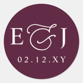 Burgundy Modern Initials Monogram Wedding Ronde Sticker
