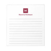 Burgundy Modern Lined Chic Trendy Monogram  Notitieblok (Voorkant)
