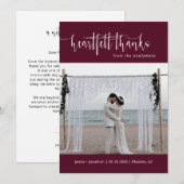 Burgundy Modern Minimal Script Weduwfoto Flat Bedankkaart (Voorkant / Achterkant)