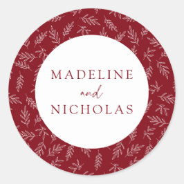 Burgundy Modern Minimalist Botanical Wedding Ronde Sticker