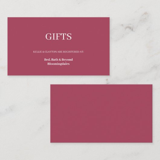 Burgundy Modern Minimalist Gift Registry Informatiekaartje (Voorkant / Achterkant)