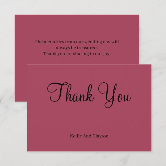 Burgundy Modern Minimalist Weddenschap Dank u wel  (Voorkant / Achterkant)