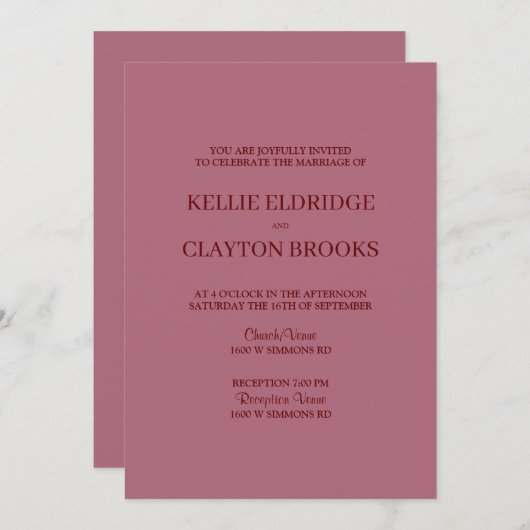 Burgundy Modern Minimalist Weddenschap Kaart (Voorkant / Achterkant)