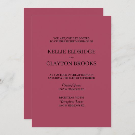 Burgundy Modern Minimalist Weddenschap Kaart (Voorkant / Achterkant)