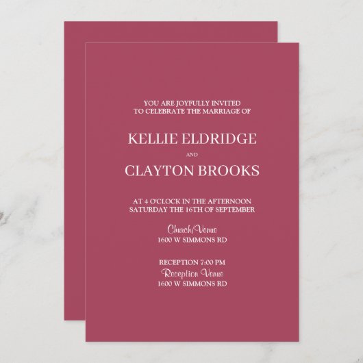 Burgundy Modern Minimalist Weddenschap Kaart (Voorkant / Achterkant)