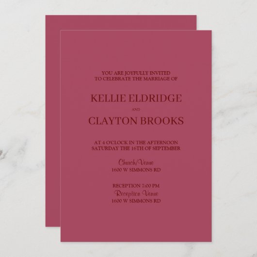 Burgundy Modern Minimalist Weddenschap Kaart (Voorkant / Achterkant)