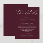 Burgundy Modern Minimalist Wedding Enclosure Kaart (Voorkant / Achterkant)