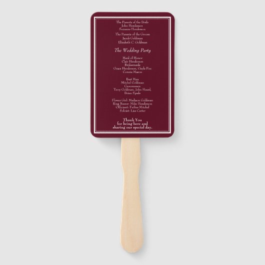 Burgundy Modern Minimalist Wedding Programme Handwaaier (Achterkant)
